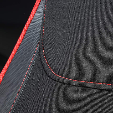 Flying Banner car seat Covers Quality Carbon Fiber Air Mesh Fabric Sport Low High Back Bucket Back Pocket Arm Rest (2 Fronts - High Bucket, Red)