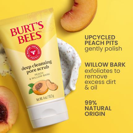 Burt's Bees - Exfoliante de limpieza profunda - Melocotón y Sauce 120ml (Paquete de 3)