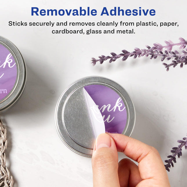 Avery Matte White Removable Round Labels with Sure Feed Technology, Print-to-The-Edge, 1-5/8" Diameter, 2,000 Removable Labels, Laser/Inkjet Printable Labels