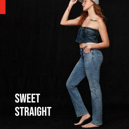 Lucky Brand Women's Mid Rise Sweet Straight Jean, Tanzanite, 30W x 32L