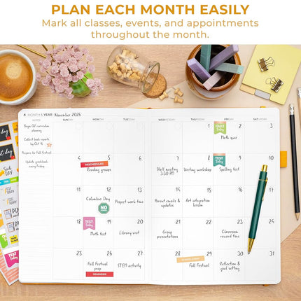 Clever Fox Teacher Planner – School Year Planner with Calendars & Lesson Plans – Book for Classroom & Homeschool Organization, A4 (Amber Yellow)