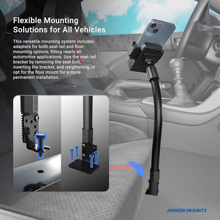 Arkon Car or Truck Seat Rail or Floor Phone Holder Mount for iPhone 7 6S 6 Plus 7 6S 6 Retail Black