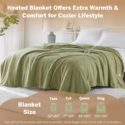 Serta Heated Blanket, Electric Twin Size, Soft, Warm, Fuzzy - Auto Shut Off Timer, 10 Lv Heat Setting, ETL Certified, 62" x 84" Sage
