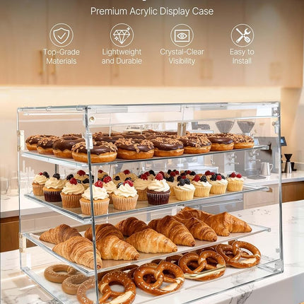VEVOR Bakery Display Case, 4-Tier Commercial Countertop Pastry Display Case, Clear Acrylic Bread Box for Kitchen, Party Cake Cabinet with Magnetic Rear Door for Cookie Dessert Donut, 530x435x415 mm