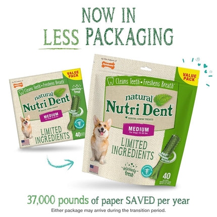 Nylabone Nutri Dent Dog Dental Treats - Natural Dog Teeth Cleaning & Breath Freshener - Dental Treats for Dogs - Fresh Breath Flavor, Medium (40 Count)
