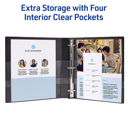 Avery Heavy-Duty View 3 Ring Binders, 1 Inch One Touch Slant Rings, DuraHinge, 1.4 Inch Wide Spine, Customizable Clear Cover and Spine, Black Binders (4-Pack of 79868)