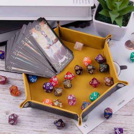 SIQUK 4 Pieces Dice Tray Set Foldable Dice Trays Hexagon Dice Rolling Tray PU Leather Dice Holder for Dice Games Like RPG, DND and Other Table Games(Orange, Yellow, Cyan, Violet)