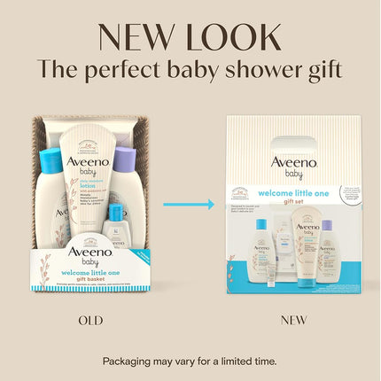 Aveeno Baby Welcome Little One Gift Basket, Baby Skincare Set with Baby Body Wash & Shampoo, Calming Bath Wash, All Over Baby Wipes, & Daily Moisturizing Lotion, 4 Piece Set