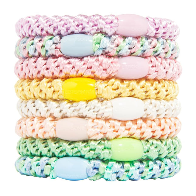L. Erickson Colorful Hair Ties for Thick Hair, Grab & Go Ponytail Holders, 8 Pack, Taffy, Thick No-Crease Bands with Strong Hold, Damage-Free Design, Sweet Candy Colors
