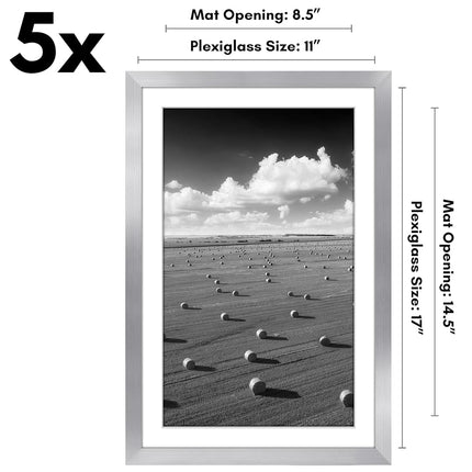 Americanflat 11x17 Picture Frame Set of 5 in Silver - Use as 9x15 Picture Frame with Mat or 11x17 Frame Without Mat - Picture Frames Collage Wall Decor with Plexiglass Cover - Gallery Wall Frame Set