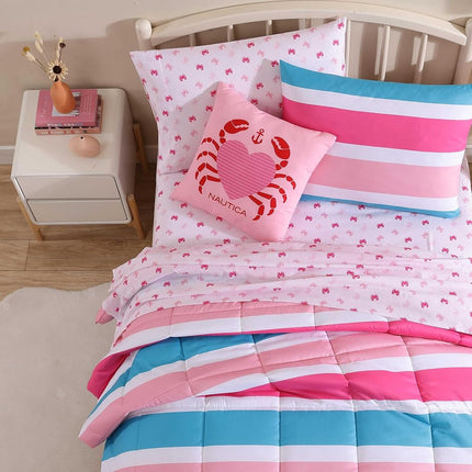 Nautica Soft Bedding with Matching Shams & Throw Pillow, Kids Home Decor, Oeko-Tex Certified, Polyester, Cru Stripe Pink, Full/Queen