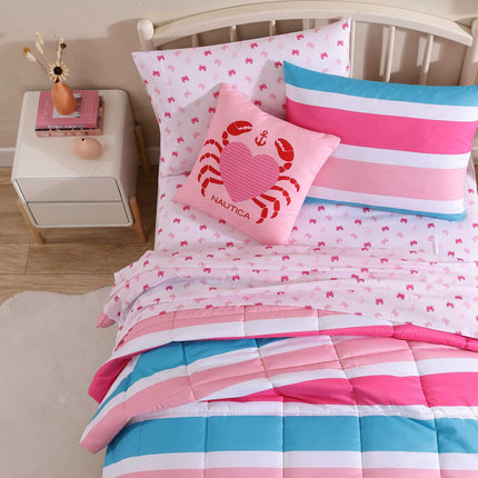 Nautica Kids - Twin Comforter Set, Soft Bedding with Matching Shams & Throw Pillow, Kids Home Decor, Oeko-Tex Certified (Cru Stripe Pink, Twin)