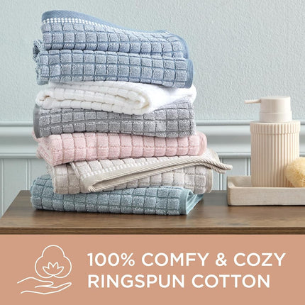 TOWN & COUNTRY EVERYDAY 4-Piece Textured Windowpane Hand Towel Set, 20x30-Inch, 100% Cotton, Plush & Absorbent 550GSM, Beige