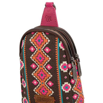 Wrangler Aztec Sling Bag Southwest Crossbody Bags Trendy Chest Bag, Hot Pink