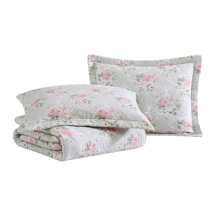 Laura Ashley Reversible Cotton Bedding with Matching Sham(s), Lightweight Home Decor for All Seasons, Melany Pink, Queen