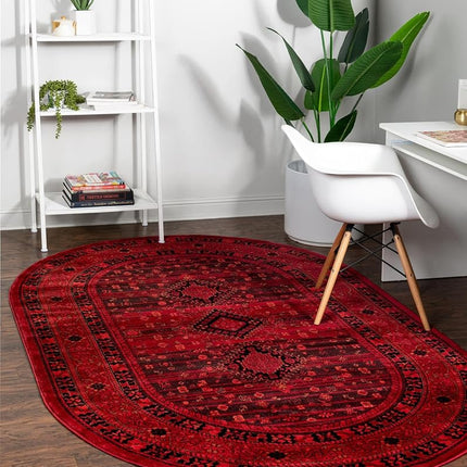 Tapis de la collection Unique Loom Tekke - Sheibani (ovale de 0,99 m x 1,60 m, rouge/noir)