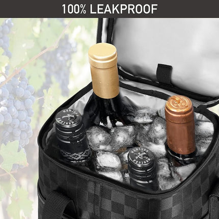opux Wine Bag, 4 Bottle Wine Cooler Bag, Insulated Wine Tote Carrier for Travel Picnic BYOB, Leakproof Padded Portable Wine Bottle Bag for Wine Lovers Gift Women Men Christmas (Black Square)