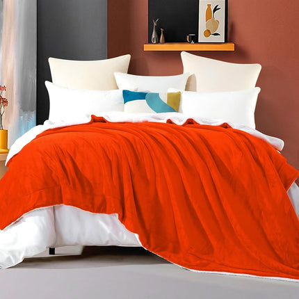 Elegant Comfort Ultra Soft Reversible Flannel Sherpa Blanket - Cozy Silky Fleece Throw for Couch, Bed - Plush Fuzzy Warm Winter Blanket for Gift, Twin XL, Orange