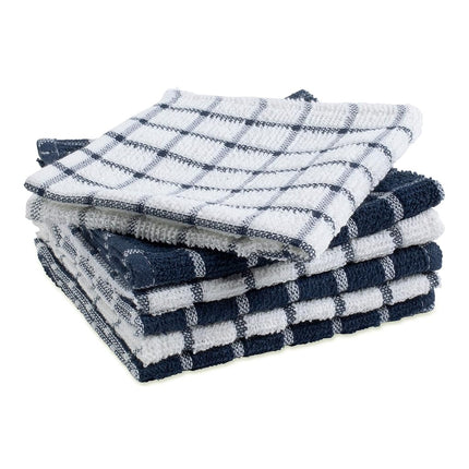 DII 100% Cotton, Machine Washable, Ultra Absorbant, Basic Everyday 12 x 12 Terry Kitchen Dish Cloths, Windowpane Design, Set of 6- Nautical Blue