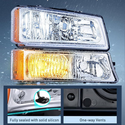 Nilight Headlight Assembly for 2003 2004 2005 2006 Chevy Silverado Avalanche 1500 1500HD 2500 2500HD 3500 Chevrolet Pickup Replacement Headlamp Housing Bumper Lamp Set