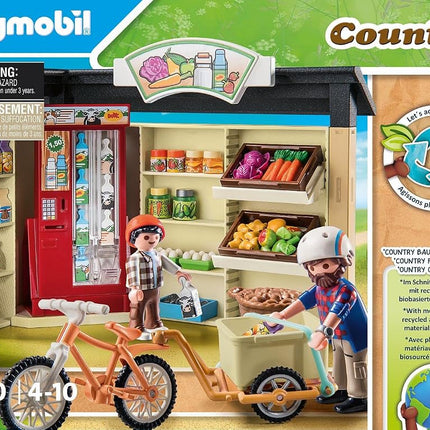 Playmobil 71250 Country farm shop, bike with trailer, organic farm food grocery shop, sustainable toy for children ages 4+