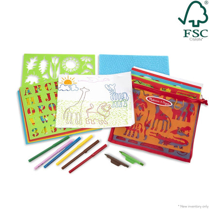 Melissa & Doug Created by Me! Stencil Art Coloring Activity Kit in Storage Pouch -- 170+ Designs, 6 Markers, 2 Crayons, Paper