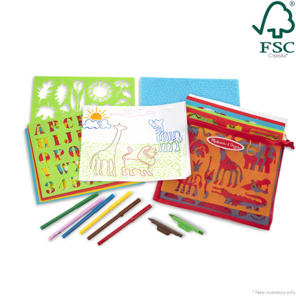 Melissa & Doug Created by Me! Stencil Art Coloring Activity Kit in Storage Pouch -- 170+ Designs, 6 Markers, 2 Crayons, Paper