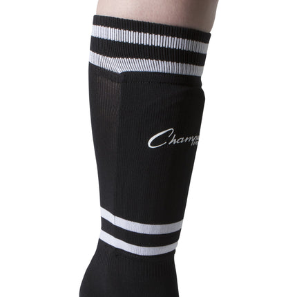 Champion Sports Espinilleras de fútbol estilo calcetín para jóvenes - Edades 6-8 (Negro)