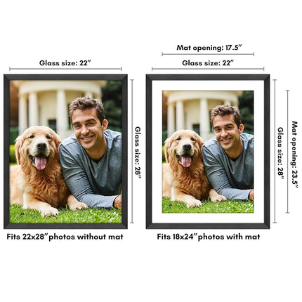Americanflat 22x28 Poster Frame - Black Engineered Wood with Polished Plexiglass - Matted to 18x24 Photo Size - Hudson Collection - Wide Picture Frame for Wall Display - Black