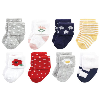 Hudson Baby Baby Girls' Cotton Rich Newborn and Terry Socks, Wildflower, 6-12 Months