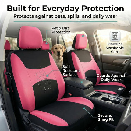 FH Group Automotive Seat Covers Pink Universal Fit Bucket and Bench Cover fits most Cars, SUVs, and Trucks (Full Set Airbag Compatible with Split Bench) FB030PINK115