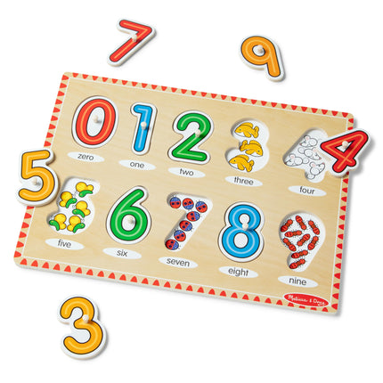 Melissa & Doug Rompecabezas de madera con pestañas de animales y números, paquete de 2 para niños y niñas – Alfabeto, Números