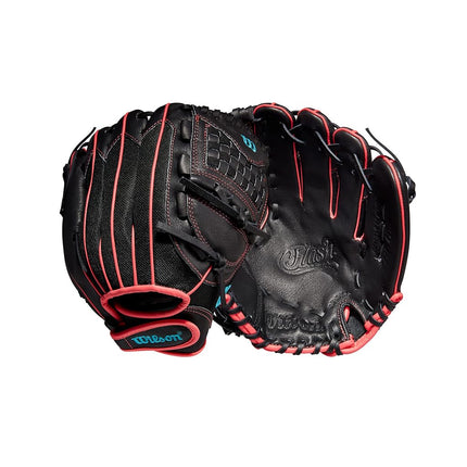 Wilson 2022 A440 Flash 11.5" Fastpitch Infield Glove - Left Hand Throw, Black/Pink/Tropical Blue