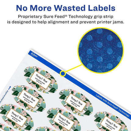 Avery Matte White Oval Labels with Sure Feed, 4.25" x 3.25", 400 Matte White Printable Labels