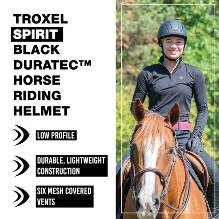 Troxel Spirit Full Coverage Horse Riding Helmet, Low-Profile & Adjustable, Safety Horseback Riding Gear, Extra Small (6-1/4 - 6-1/2), Black Duratec