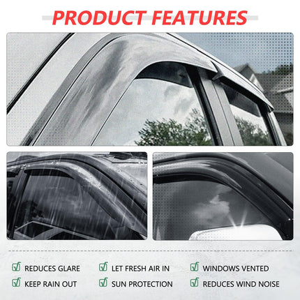 DNA MOTORING Set of 4 Tape-On Carbon Fiber Pattern Styling Window Visor Deflector Rain/Sun Guard Compatible with 2009-2014 Ford F-150 Crew Cab, WVS-046-CF
