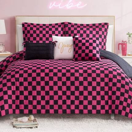 Juicy Couture Comforter Set, Polyester, Black/Hot 