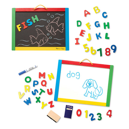 Pizarra magnética y de borrado en seco Melissa & Doug con 36 imanes, tizas, borrador y rotulador de borrado en seco