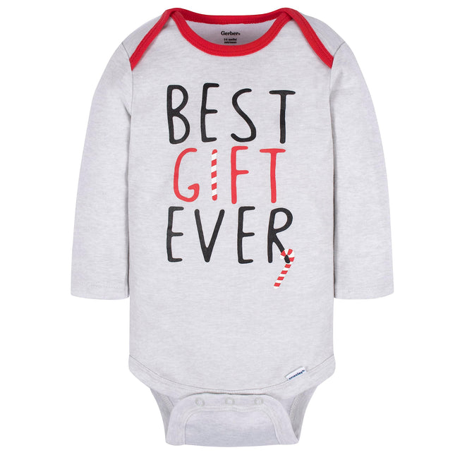 Gerber Unisex Baby 3-Pack Holiday Long-Sleeve Onesies, 12 Months