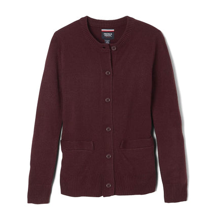 French Toast Girls' Anti-Pill Crew Neck Cardigan Sweater, Burgundy, 6 Years