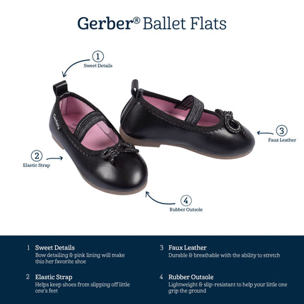 Gerber Unisex-Child Toddler Girls Ballet Flat Crib Shoe, Black, 4 Toddler