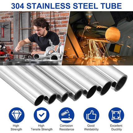 uxcell 304 Stainless Steel Tube, 28mm OD 25mm ID 305mm Length Round Seamless Metal Straight Pipe 1.5mm Thickened Weldable Tubing for Industry DIY Projects(1.1" ODx0.98 IDx12 L)