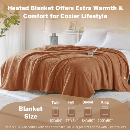 Serta Heated Blanket, Electric Full Size Blanket, Soft, Warm, Fuzzy Heating Blanket Full for Office, Couch, 1-12 hr Auto Shut Off Timer, 10 Lv Heat Setting, ETL Certified, Full 77" x 84" Rust
