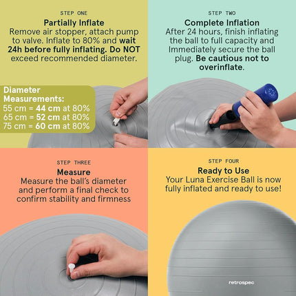 Ballon d'exercice Retrospec Luna avec base et pompe/Ballon et pompe avec matériau anti-éclatement - Ballon suisse de fitness et de gym - Parfait pour l'équilibre, la stabilité, le yoga, le Pilates, la grossesse et l'accouchement - 55 cm - Rose