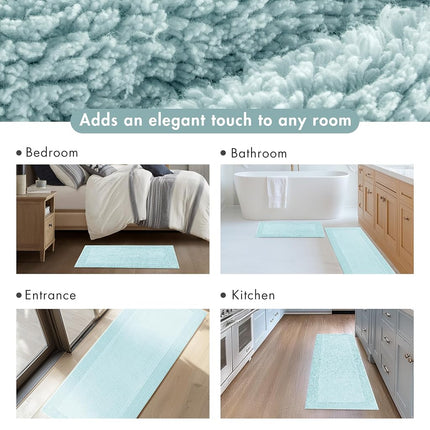 MADISON PARK SIGNATURE Splendor Reversible 100% Cotton Tufted Bathroom Rug-3000 GSM Hotel Quality Luxurious Plush High Pile Bath Mat Absorbent, Quick Dry, Shower Room Décor, 21x34, Blue