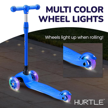 Hurtle Mini Kickboard Scooter for Kids - Height Adjustable 25''-28'', Lightweight 3-Wheel Toddler Scooter with LED Light-up Wheels, Anti-Slip,Indoor/Outdoor Fun for Ages 2-5 (Green)