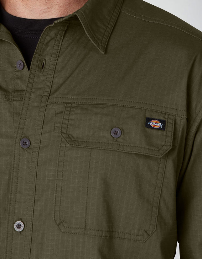 Dickies Men's Flex Denim Long Sleeve Shirt Button, Green (Military Green), M