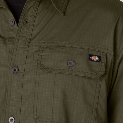 Dickies Men's Flex Ripstop Long Sleeve Shirt, Military Green, 2X