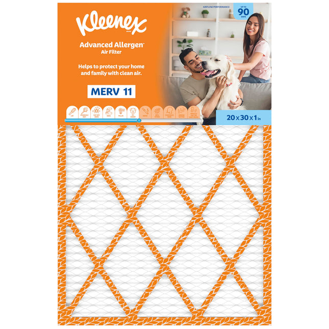 Kleenex Advanced Allergen Air Filter 20x30x1 Inches - 11 MERV RATING (4-Pack)