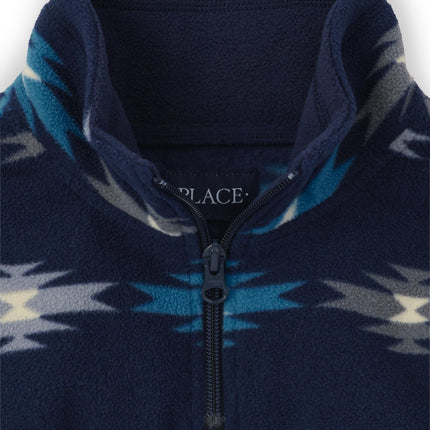 The Children's Place Boys' Long Sleeve Cozy Microfleece Half Zip Jacket Seasonal, Blue Aztec, XX-Large